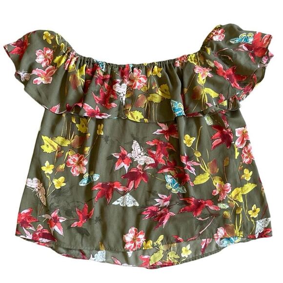 Anthropologie Maeve Vallita Off-The-Shoulder Floral Green Blouse Shirt Medium - Picture 5 of 6